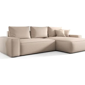 Hoekbank CALIFORNIA rechts lichtbeige gebreid Aragon 3 – slaapfunctie, bedkist Hoekbank CALIFORNIA rechts lichtbeige gebreid Aragon 3 – slaapfunctie, bedkist