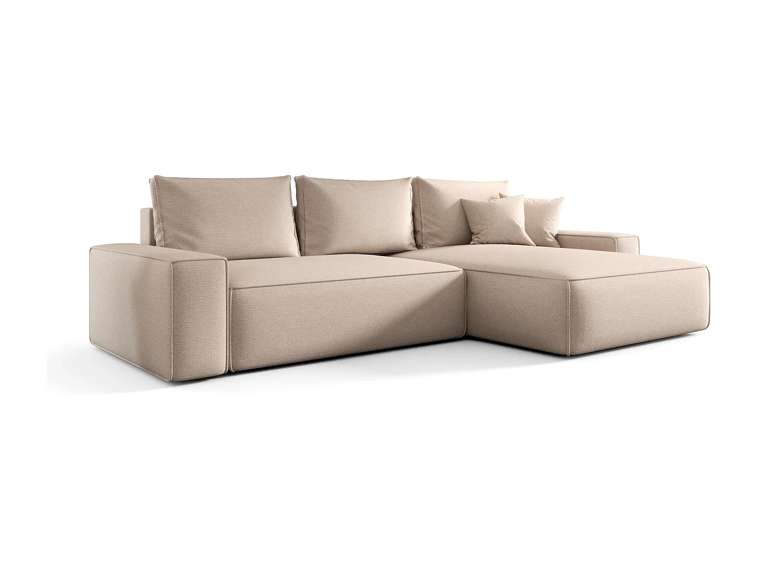 Hoekbank CALIFORNIA rechts lichtbeige gebreid Aragon 3 - slaapfunctie, bedkist