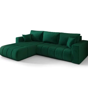 Hoekbank LARA PREMIUM links groen velours Monolith 37 – slaapfunctie, bedkist
