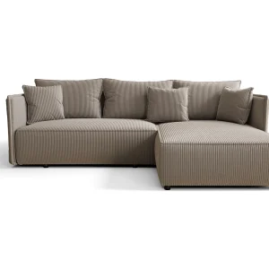 Hoekbank MILANO rechts lichtbruin ribfluweel Poso 3 – slaapfunctie, bedkist Hoekbank MILANO rechts lichtbruin ribfluweel Poso 3 – slaapfunctie, bedkist
