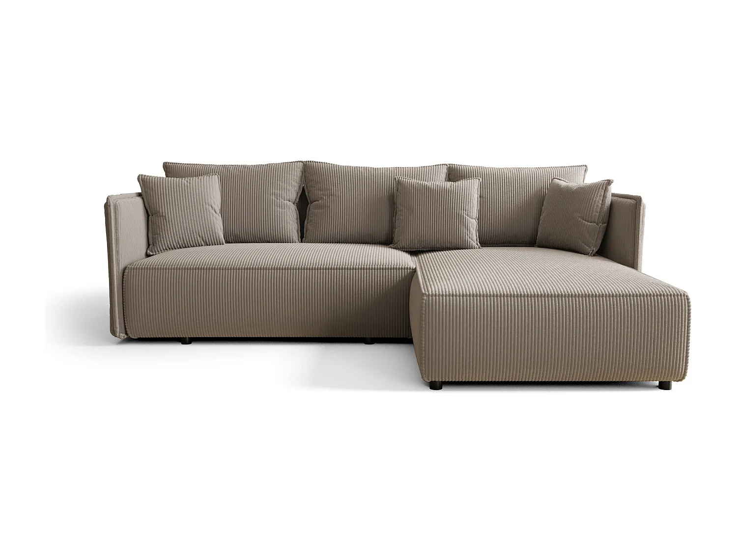 Hoekbank MILANO rechts lichtbruin ribfluweel Poso 3 - slaapfunctie, bedkist