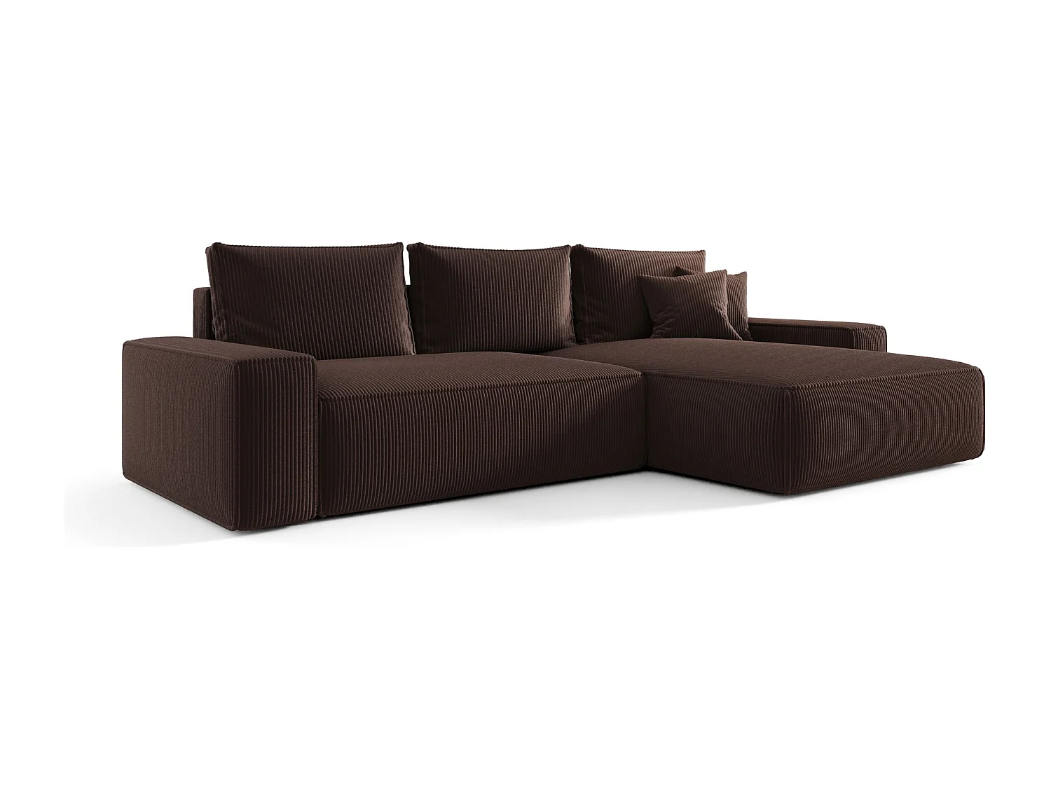 Hoekbank CALIFORNIA rechts bruin ribfluweel Poso 6 - slaapfunctie, bedkist