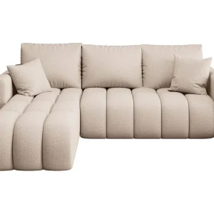 Hoekbank GARDA links lichtbeige gebreid Aragon 3 – slaapfunctie, bedkist