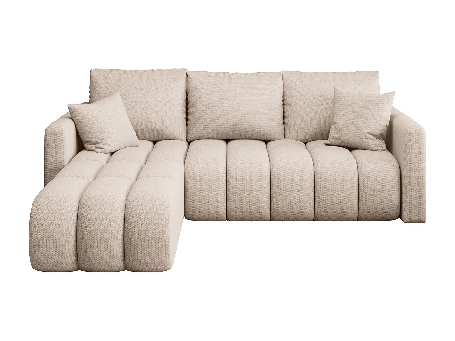 Hoekbank GARDA links lichtbeige gebreid Aragon 3 - slaapfunctie, bedkist