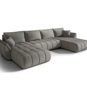 Hoekbank SYDNEY PREMIUM U-vorm lichtgrijs velours Monolith 84 – slaapfunctie, bedkist Hoekbank SYDNEY PREMIUM U-vorm lichtgrijs velours Monolith 84 – slaapfunctie, bedkist