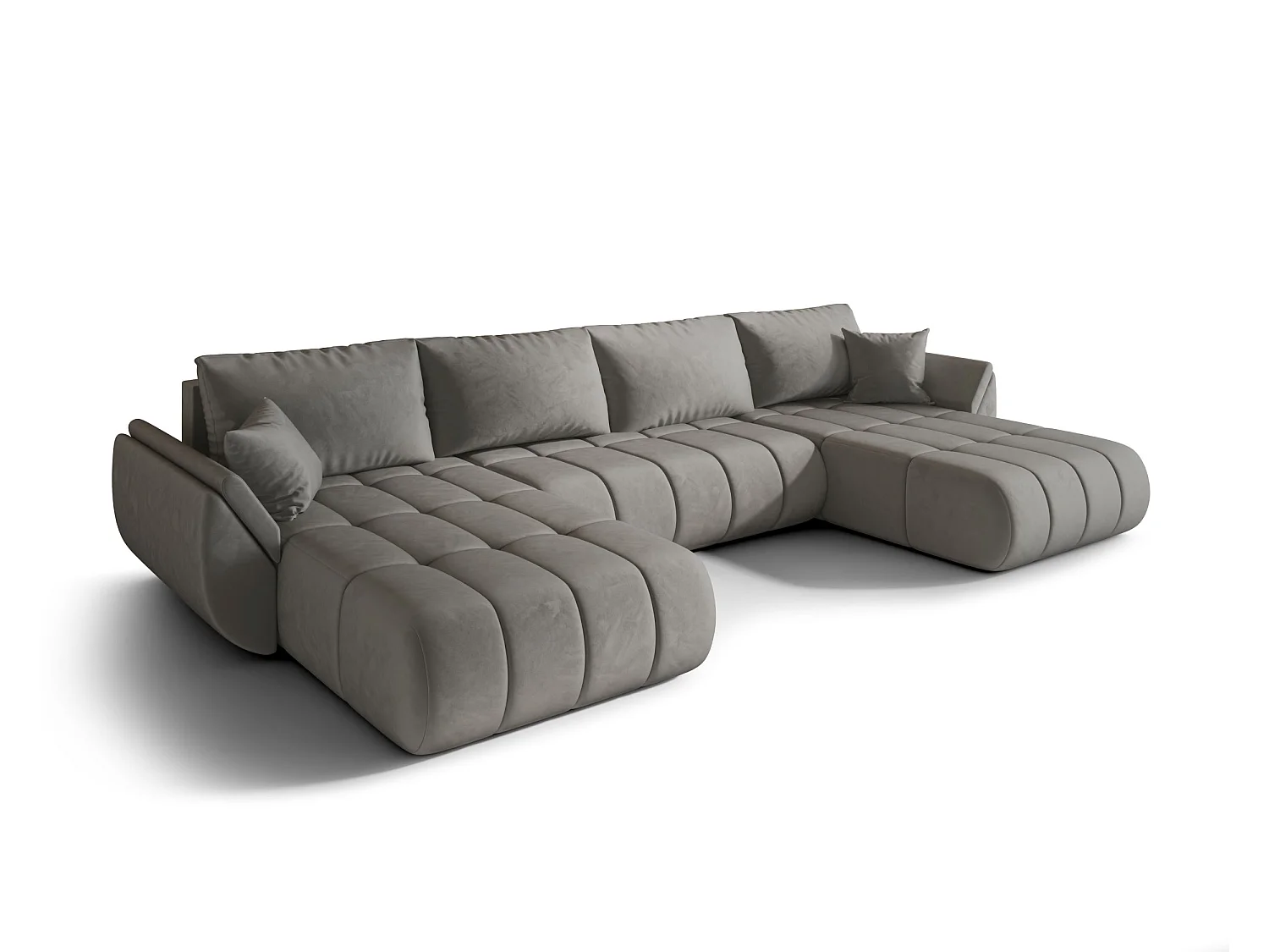 Hoekbank SYDNEY PREMIUM U-vorm lichtgrijs velours Monolith 84 - slaapfunctie, bedkist