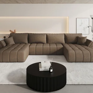 Hoekbank SYDNEY PREMIUM U-vorm bruin velours Monolith 9 – slaapfunctie, bedkist Hoekbank SYDNEY PREMIUM U-vorm bruin velours Monolith 9 – slaapfunctie, bedkist
