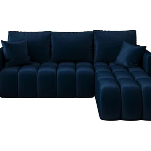 Hoekbank GARDA rechts donkerblauw velours Monolith 77 – slaapfunctie, bedkist