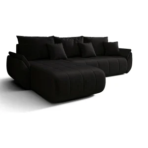 Hoekbank SYDNEY links zwart velours Monolith 97 – slaapfunctie, bedkist