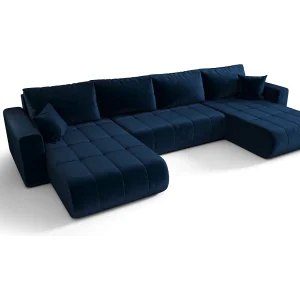 Hoekbank LARA U-vorm donkerblauw velours Monolith 77 – slaapfunctie, bedkist