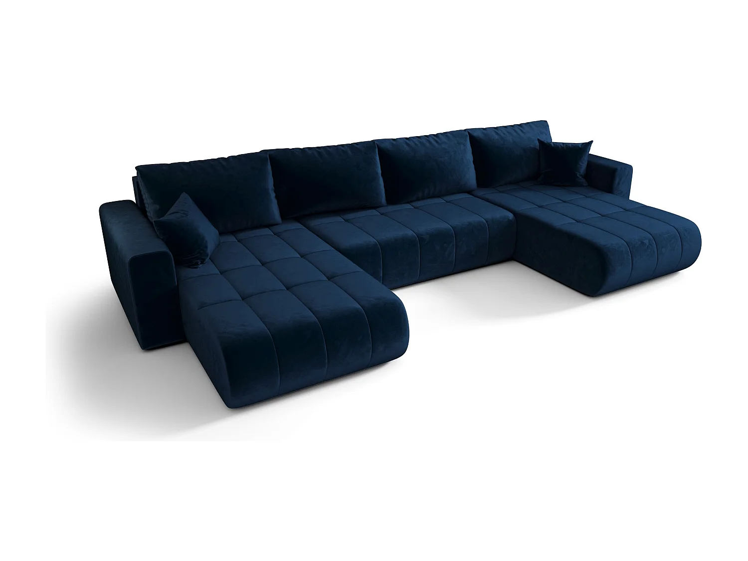 Hoekbank LARA U-vorm donkerblauw velours Monolith 77 - slaapfunctie, bedkist
