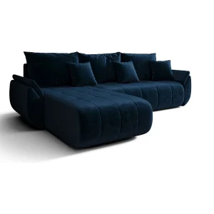 Hoekbank SYDNEY links donkerblauw velours Monolith 77 – slaapfunctie, bedkist Hoekbank SYDNEY links donkerblauw velours Monolith 77 – slaapfunctie, bedkist