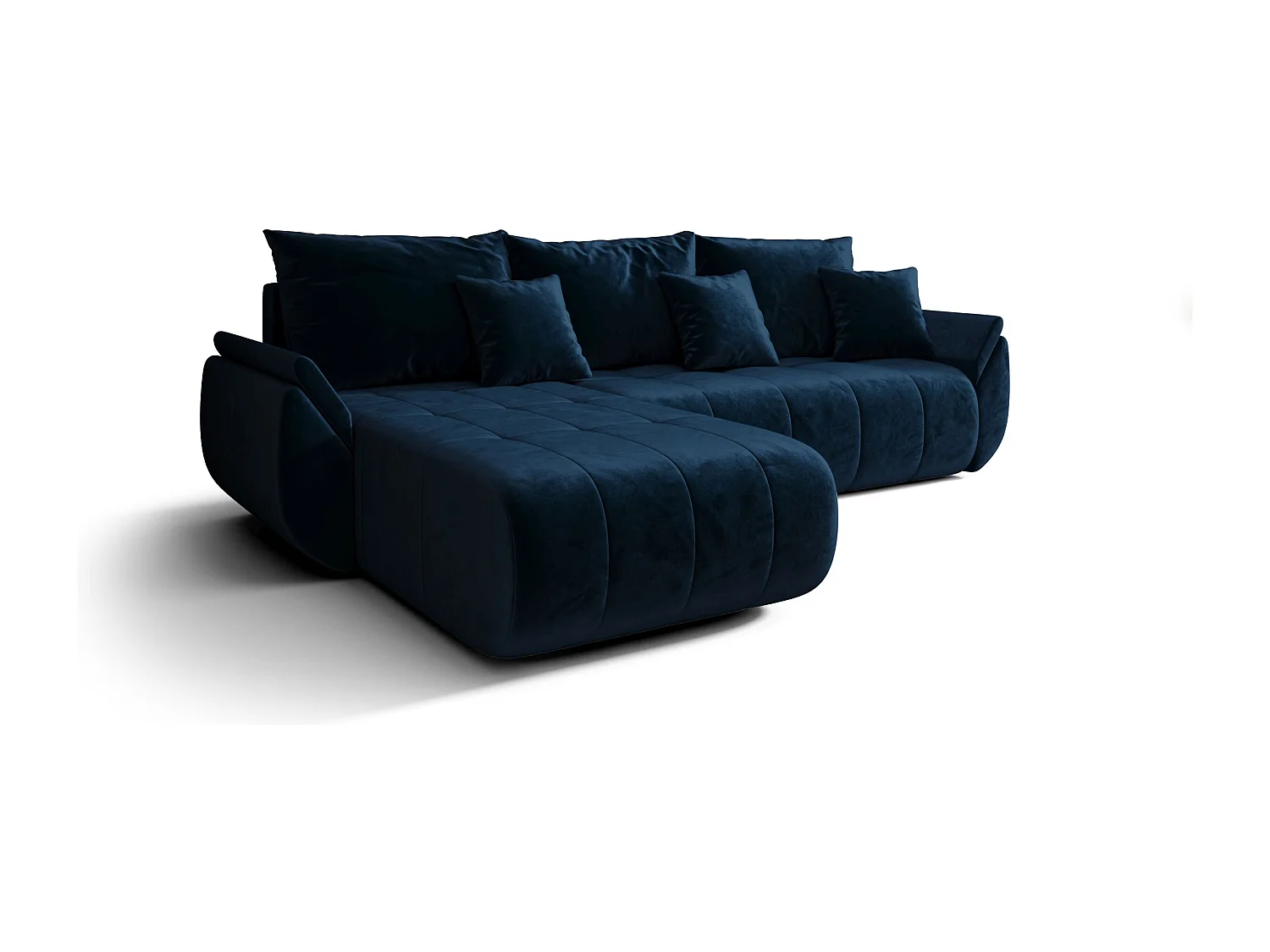 Hoekbank SYDNEY links donkerblauw velours Monolith 77 - slaapfunctie, bedkist