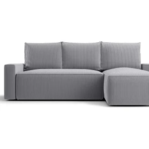 Hoekbank HAVANA rechts grijs ribfluweel Poso 55 – slaapfunctie, bedkist