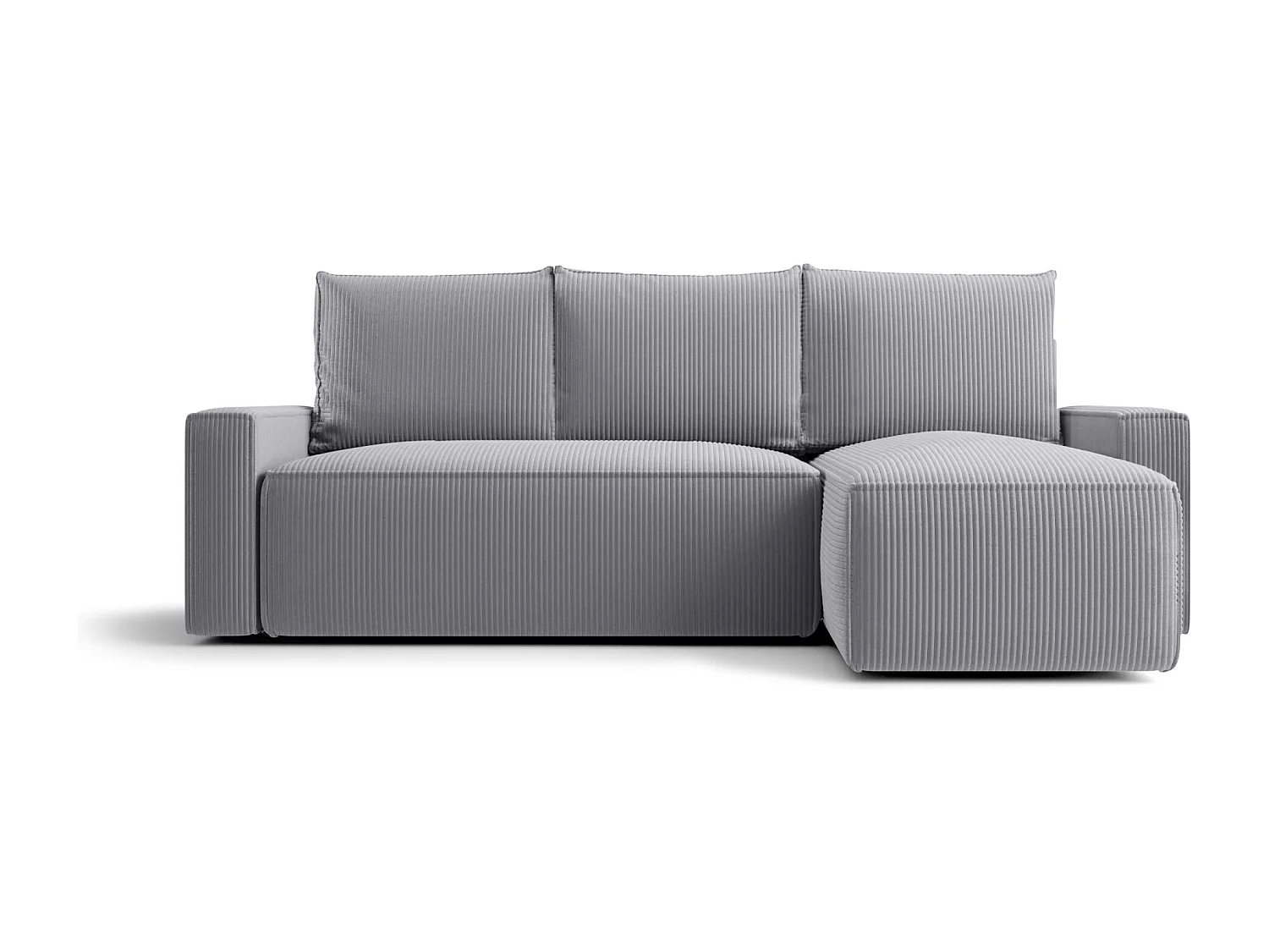 Hoekbank HAVANA rechts grijs ribfluweel Poso 55 - slaapfunctie, bedkist