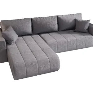 Hoekbank LARA links blauw velours Monolith 70 – slaapfunctie, bedkist Hoekbank LARA links blauw velours Monolith 70 – slaapfunctie, bedkist