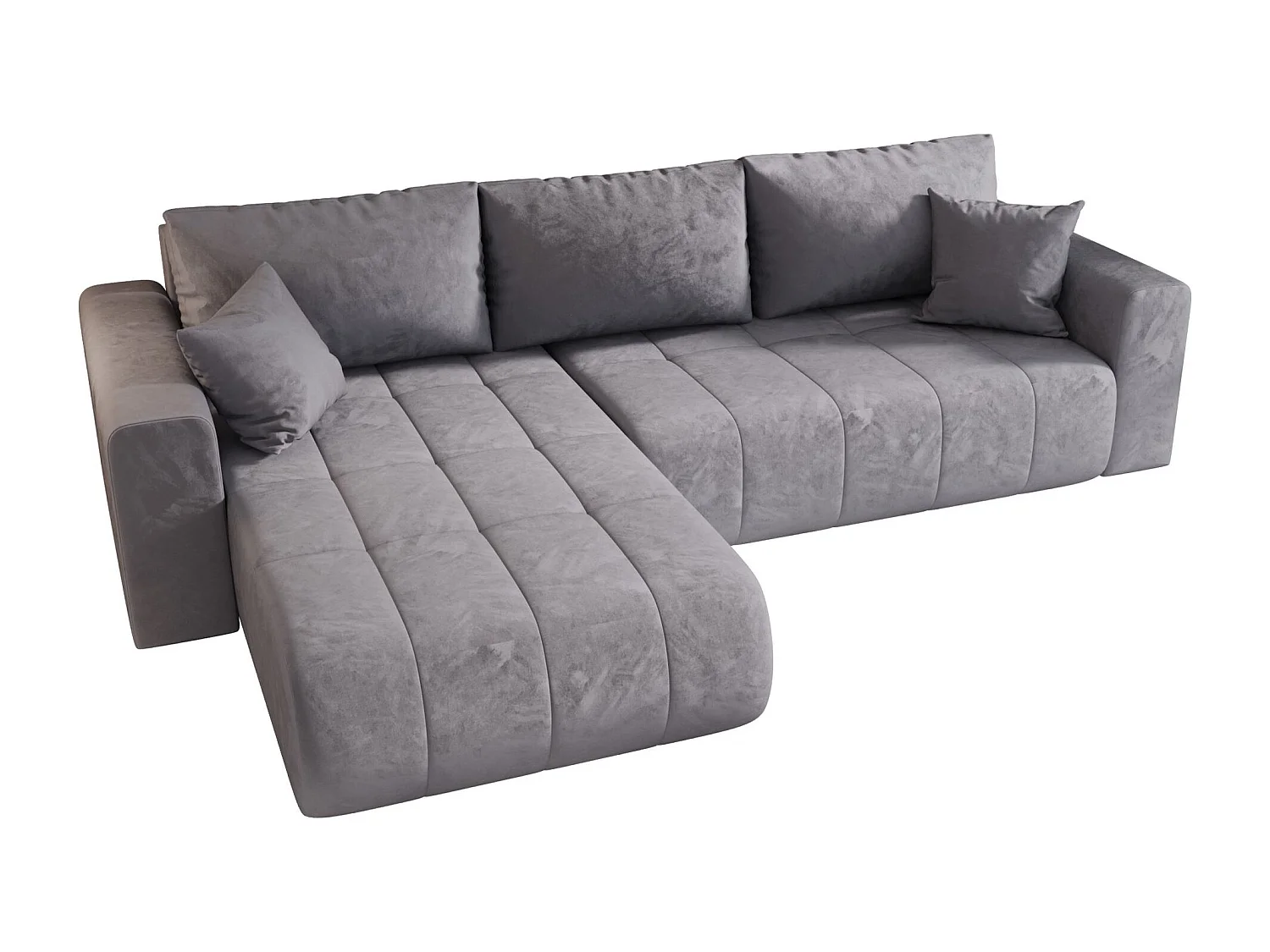 Hoekbank LARA links blauw velours Monolith 70 - slaapfunctie, bedkist