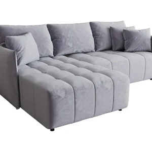 Hoekbank CHICAGO links blauw velours Monolith 70 – slaapfunctie, bedkist Hoekbank CHICAGO links blauw velours Monolith 70 – slaapfunctie, bedkist