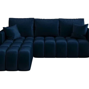 Hoekbank GARDA links donkerblauw velours Monolith 77 – slaapfunctie, bedkist