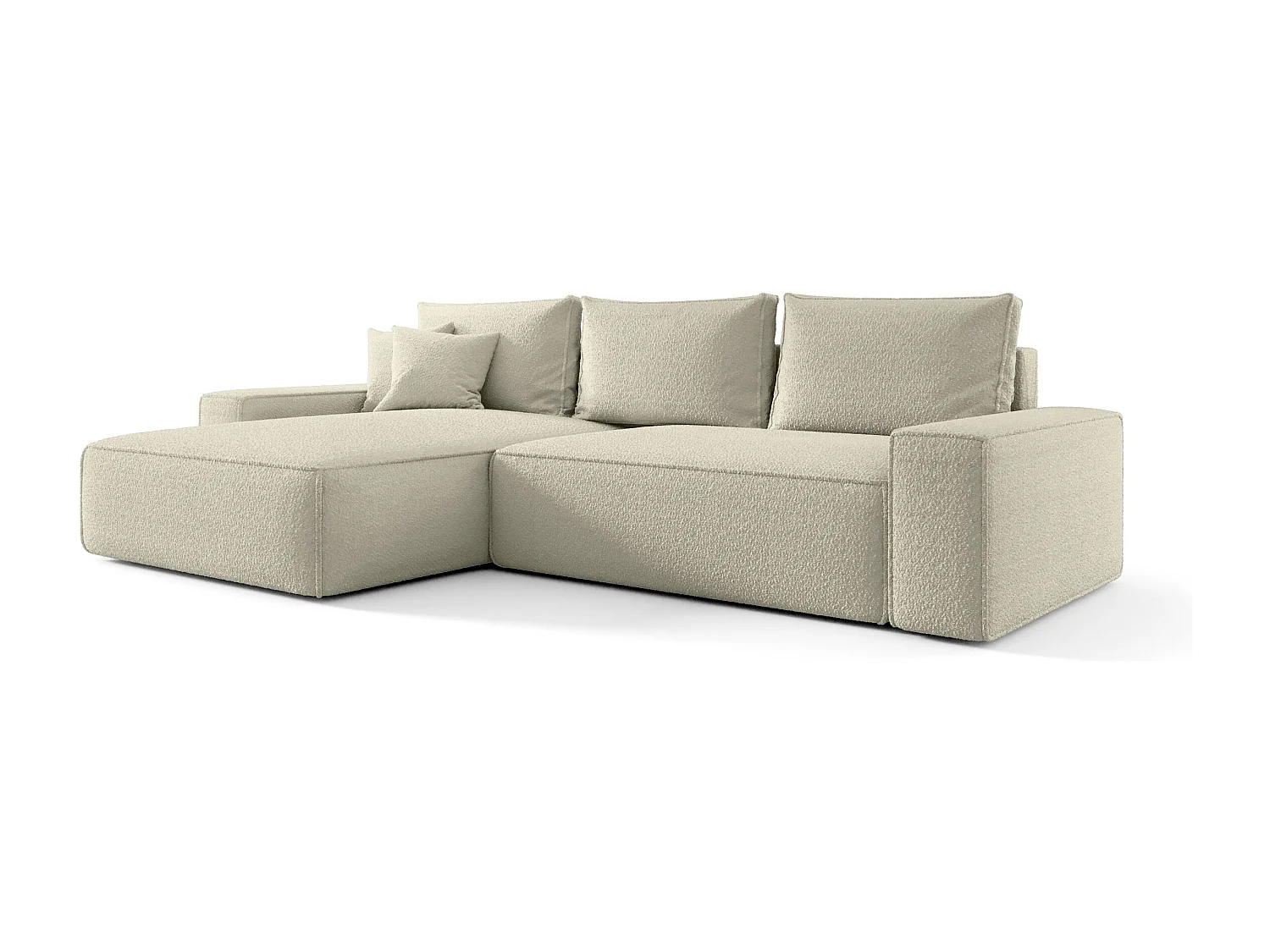 Hoekbank CALIFORNIA links beige Bukle Quelle 3 - slaapfunctie, bedkist
