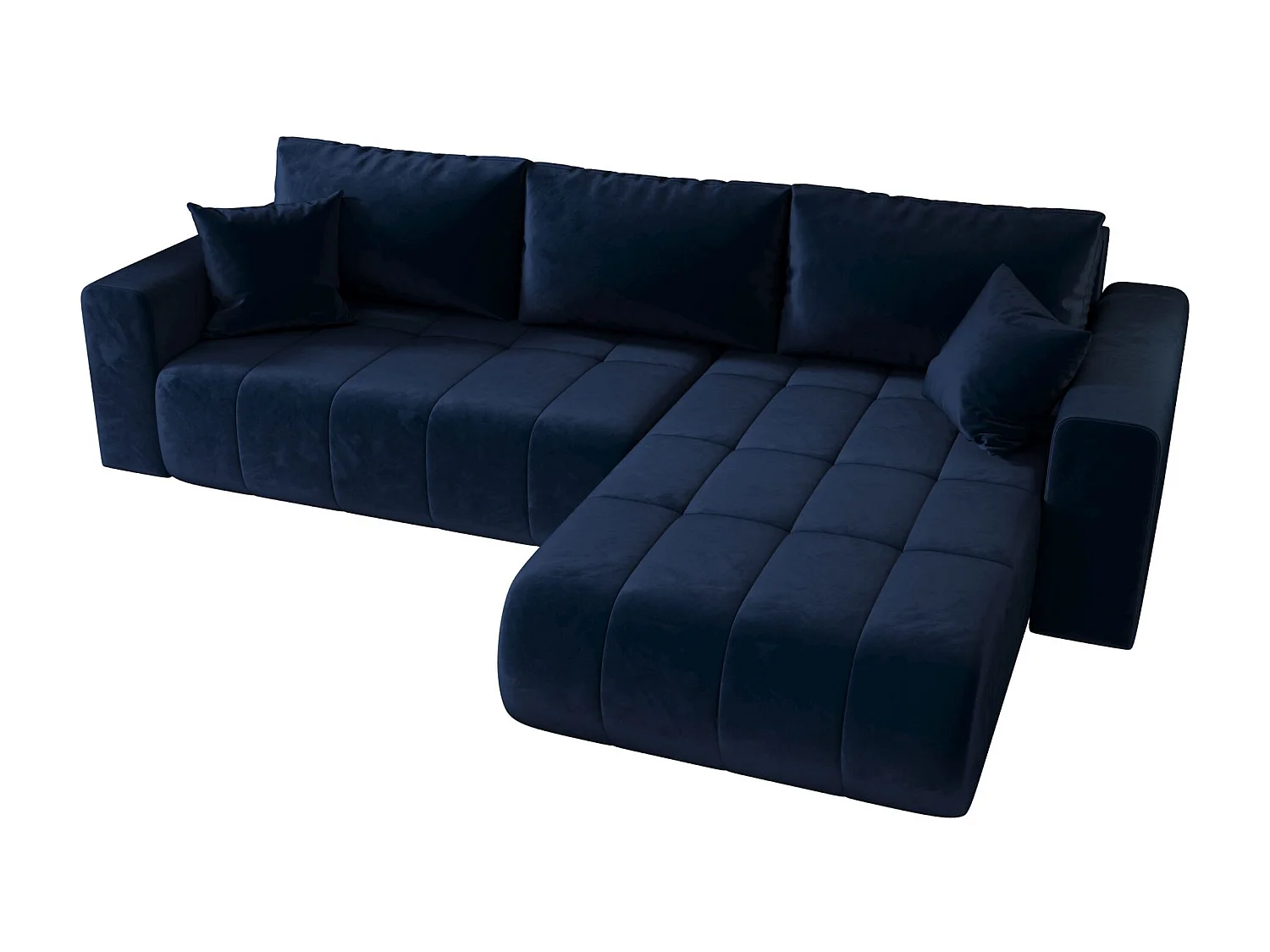 Hoekbank LARA rechts donkerblauw velours Monolith 77 - slaapfunctie, bedkist