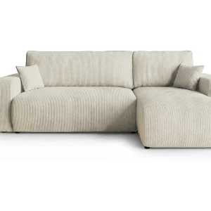 Hoekbank PARIS rechts wit ribfluweel Poso 100 – slaapfunctie, bedkist Hoekbank PARIS rechts wit ribfluweel Poso 100 – slaapfunctie, bedkist
