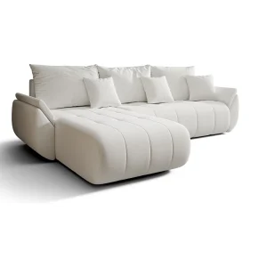 Hoekbank SYDNEY links wit gebreid Wind 2 – slaapfunctie, bedkist