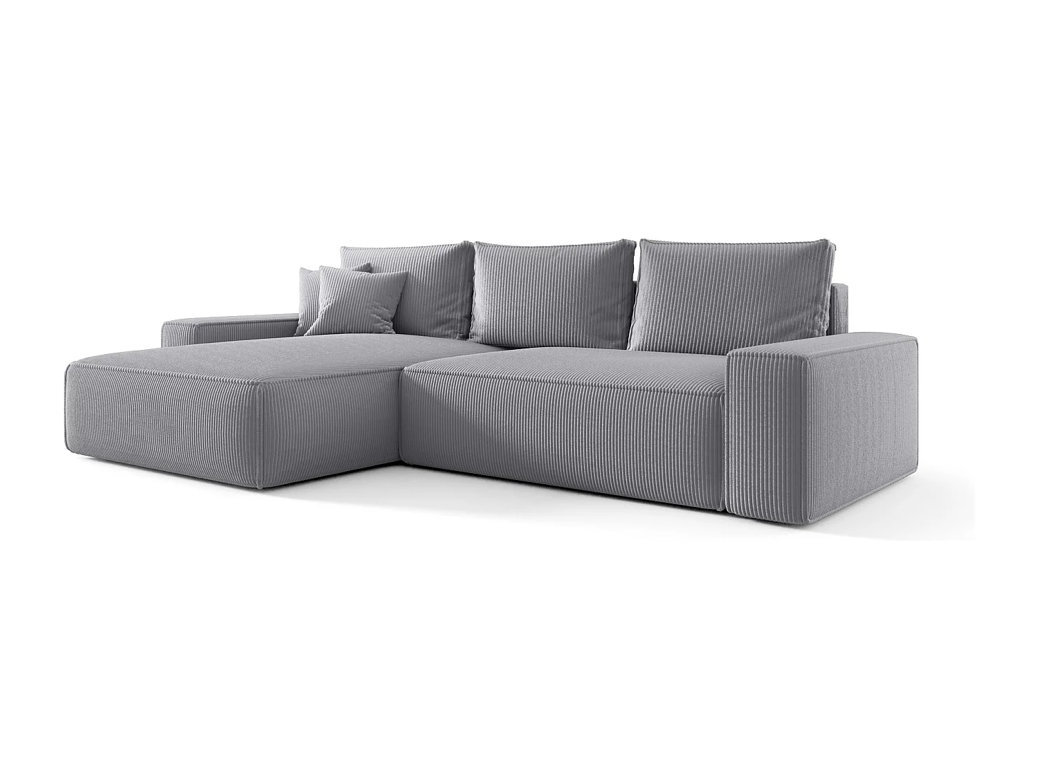 Hoekbank CALIFORNIA links grijs ribfluweel Poso 55 - slaapfunctie, bedkist