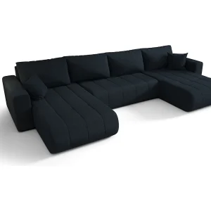 Hoekbank LARA U-vorm blauw gebreid Wind 77 – slaapfunctie, bedkist