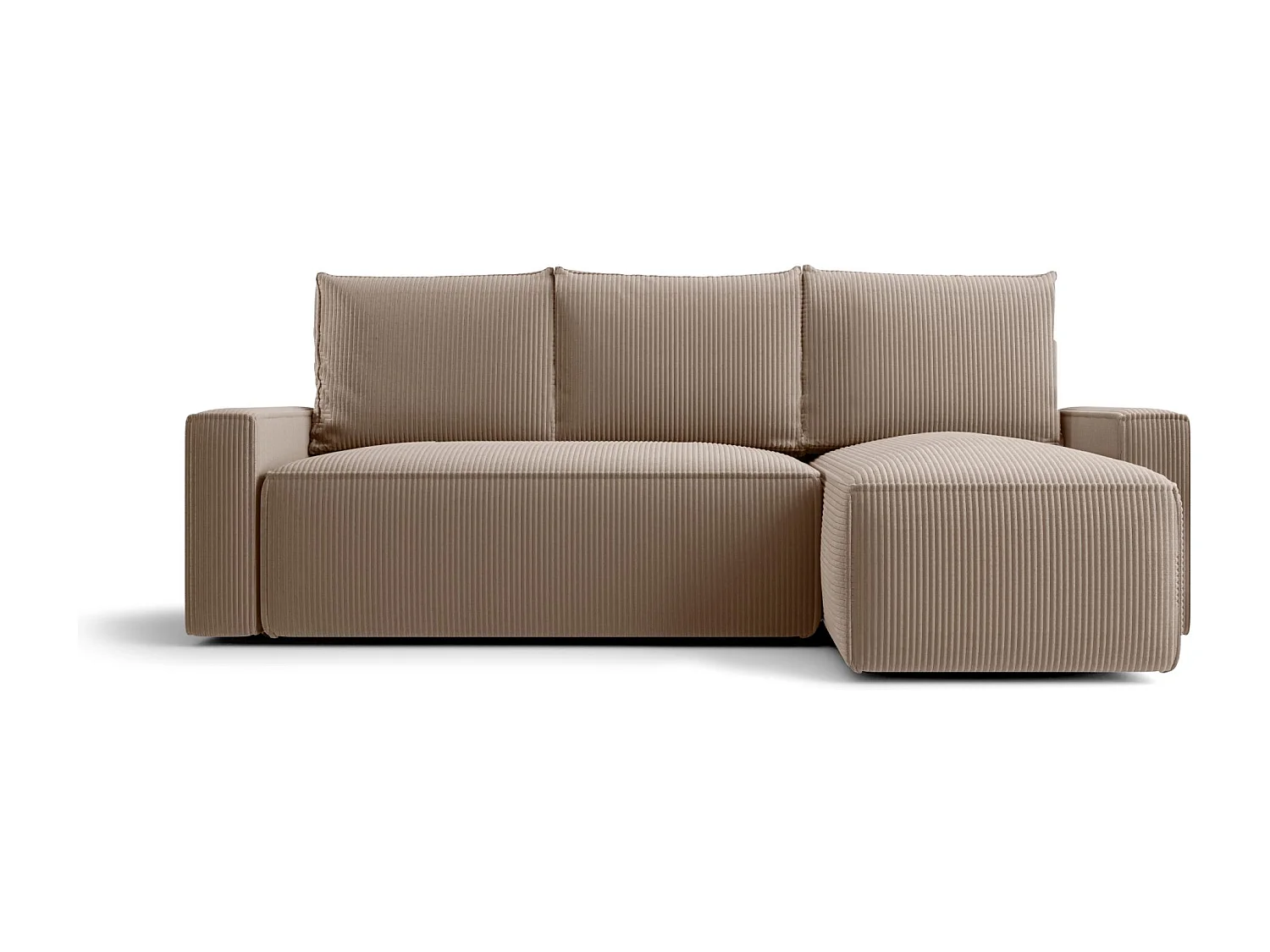 Hoekbank HAVANA rechts lichtbruin ribfluweel Poso 2 - slaapfunctie, bedkist