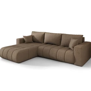 Hoekbank LARA PREMIUM links bruin velours Monolith 9 – slaapfunctie, bedkist Hoekbank LARA PREMIUM links bruin velours Monolith 9 – slaapfunctie, bedkist