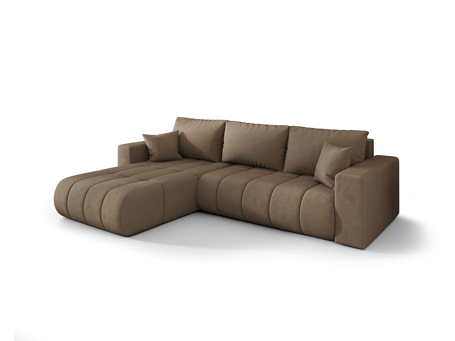 Hoekbank LARA PREMIUM links bruin velours Monolith 9 - slaapfunctie, bedkist