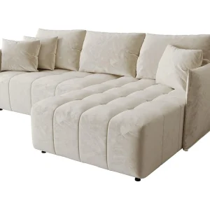 Hoekbank CHICAGO rechts beige velours Monolith 2 – slaapfunctie, bedkist Hoekbank CHICAGO rechts beige velours Monolith 2 – slaapfunctie, bedkist