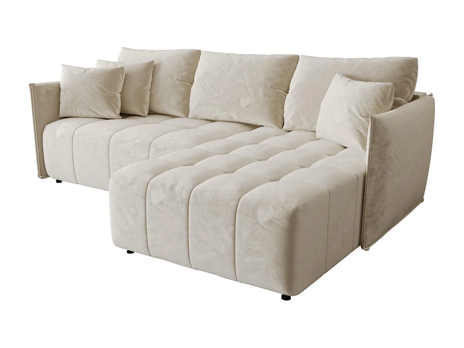 Hoekbank CHICAGO rechts beige velours Monolith 2 - slaapfunctie, bedkist