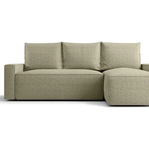 Hoekbank HAVANA rechts donkerbeige Bukle Quelle 6 – slaapfunctie, bedkist