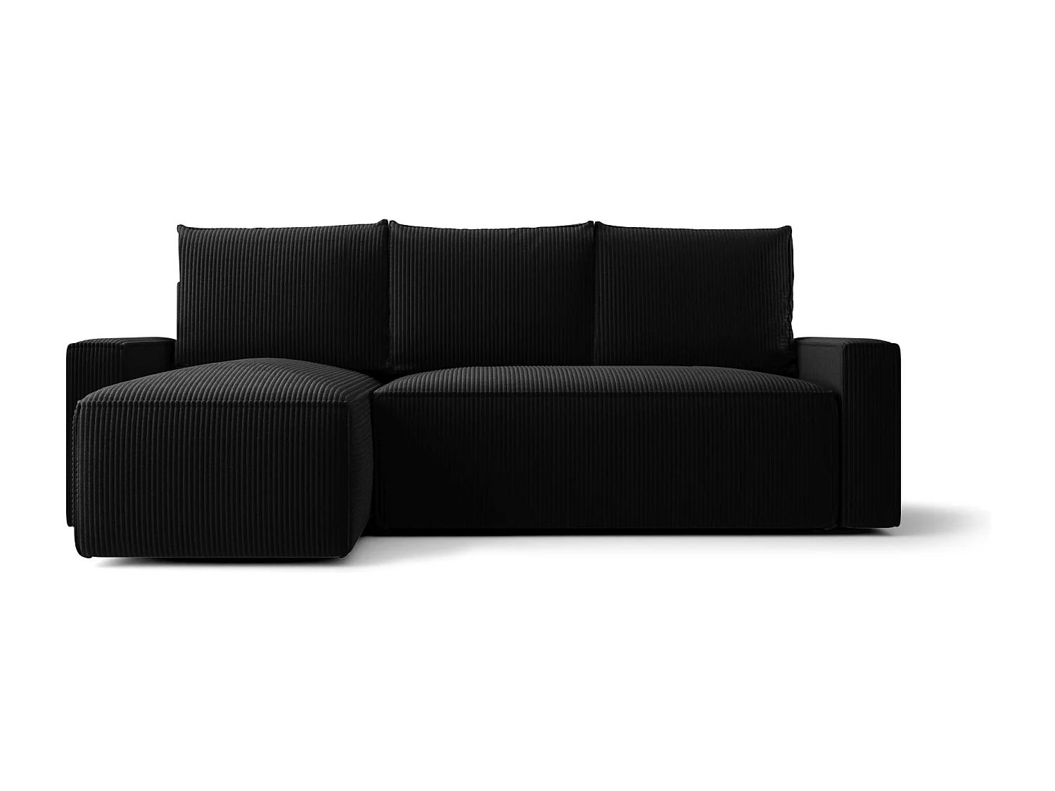 Hoekbank HAVANA links zwart ribfluweel Poso 135 - slaapfunctie, bedkist