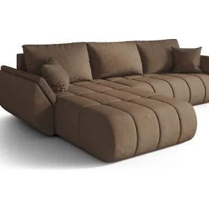 Hoekbank SYDNEY PREMIUM links bruin velours Monolith 9 – slaapfunctie, bedkist