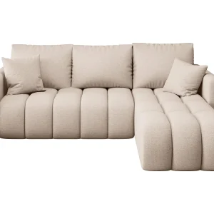 Hoekbank GARDA rechts lichtbeige gebreid Aragon 3 – slaapfunctie, bedkist