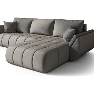 Hoekbank SYDNEY PREMIUM rechts lichtgrijs velours Monolith 84 – slaapfunctie, bedkist Hoekbank SYDNEY PREMIUM rechts lichtgrijs velours Monolith 84 – slaapfunctie, bedkist