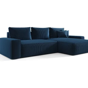 Hoekbank CALIFORNIA rechts donkerblauw ribfluweel Poso 5 – slaapfunctie, bedkist Hoekbank CALIFORNIA rechts donkerblauw ribfluweel Poso 5 – slaapfunctie, bedkist