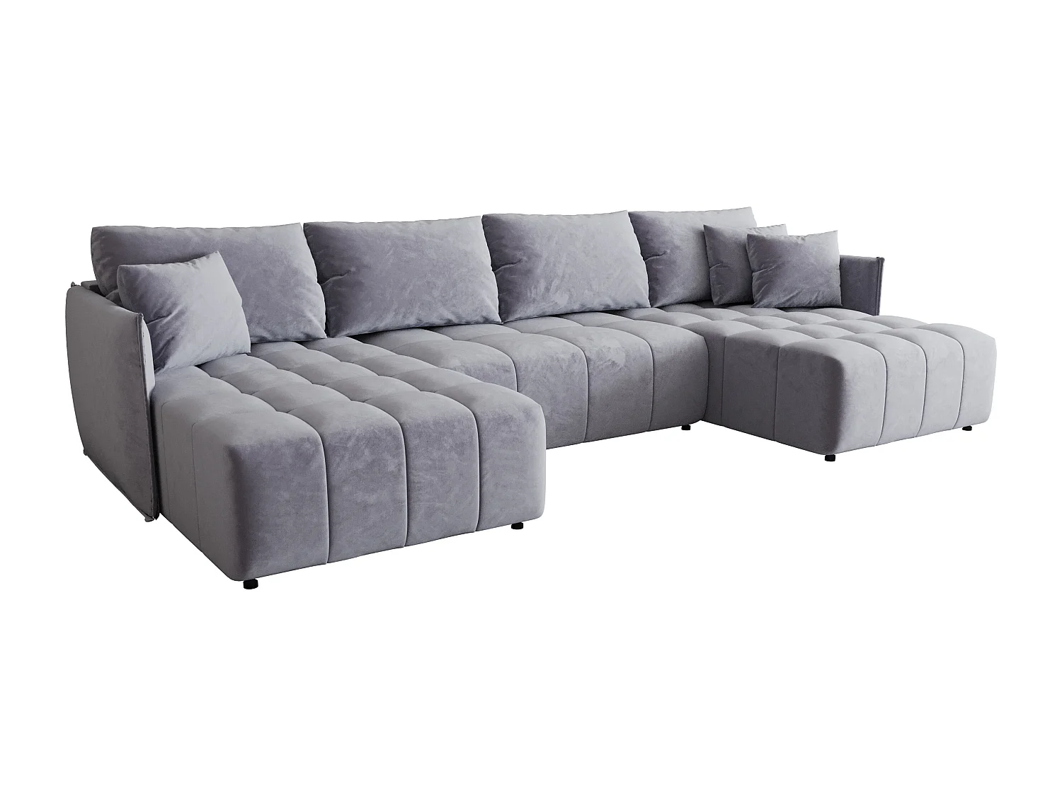 Hoekbank CHICAGO U-vorm blauw velours Monolith 70 - slaapfunctie, bedkist