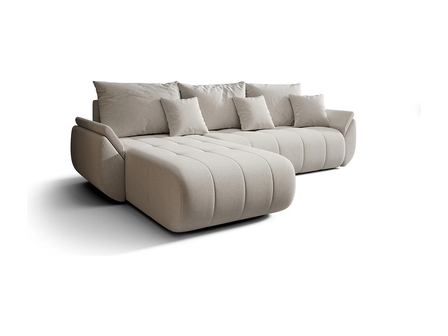 Hoekbank SYDNEY links lichtbeige gebreid Wind 5 - slaapfunctie, bedkist