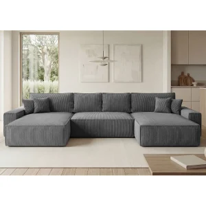 Hoekbank CALIFORNIA U-vorm donkergrijs ribfluweel POSO 60 – slaapfunctie, bedkist Hoekbank CALIFORNIA U-vorm donkergrijs ribfluweel POSO 60 – slaapfunctie, bedkist