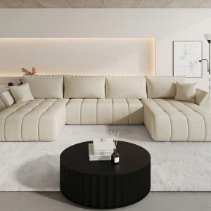 Hoekbank SYDNEY PREMIUM U-vorm beige velours Monolith 2 – slaapfunctie, bedkist Hoekbank SYDNEY PREMIUM U-vorm beige velours Monolith 2 – slaapfunctie, bedkist