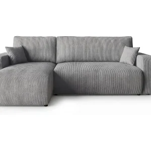 Hoekbank PARIS links grijs ribfluweel Poso 55 – slaapfunctie, bedkist Hoekbank PARIS links grijs ribfluweel Poso 55 – slaapfunctie, bedkist