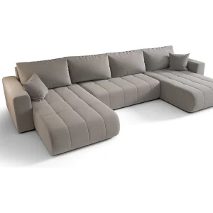 Hoekbank LARA U-vorm beige gebreid Wind 11 – slaapfunctie, bedkist
