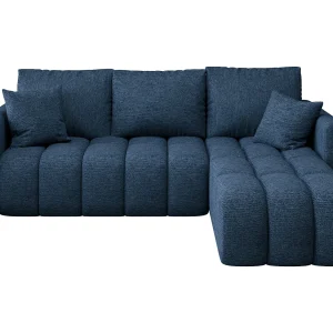 Hoekbank GARDA rechts donkerblauw gebreid Aragon 79 – slaapfunctie, bedkist