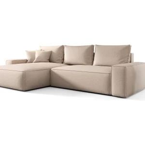 Hoekbank CALIFORNIA links lichtbeige gebreid Aragon 3 – slaapfunctie, bedkist Hoekbank CALIFORNIA links lichtbeige gebreid Aragon 3 – slaapfunctie, bedkist