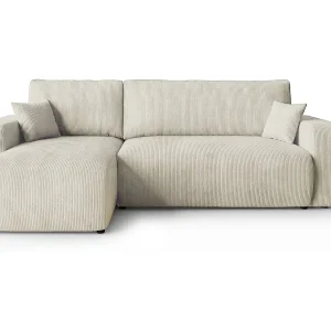 Hoekbank PARIS links wit ribfluweel Poso 100 – slaapfunctie, bedkist Hoekbank PARIS links wit ribfluweel Poso 100 – slaapfunctie, bedkist