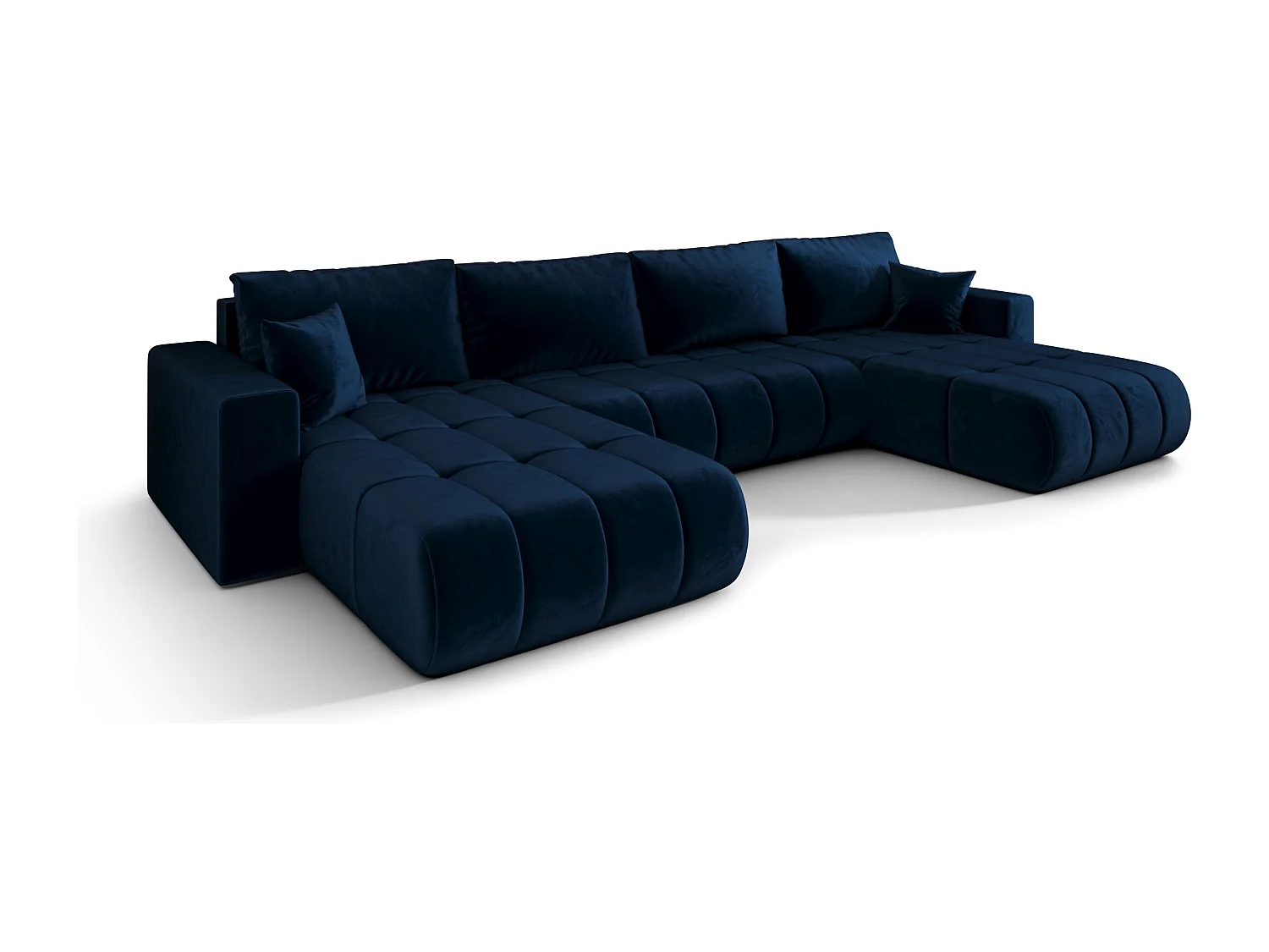 Hoekbank LARA PREMIUM U-vorm donkerblauw velours Monolith 77 - slaapfunctie, bedkist